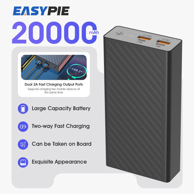EASYPIE 20000mAh Ultra Slim Power Bank Fast Charging & Dual USB Ports Portable Charger for Mobile Phone